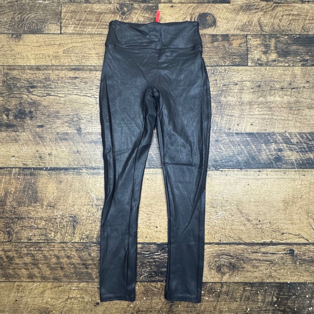 SPANX Kids Faux Leather Leggings Black High Waist Stretch Pants‎ M 8 10